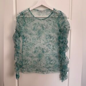 Zara Green Ruffled Sheer Blouse